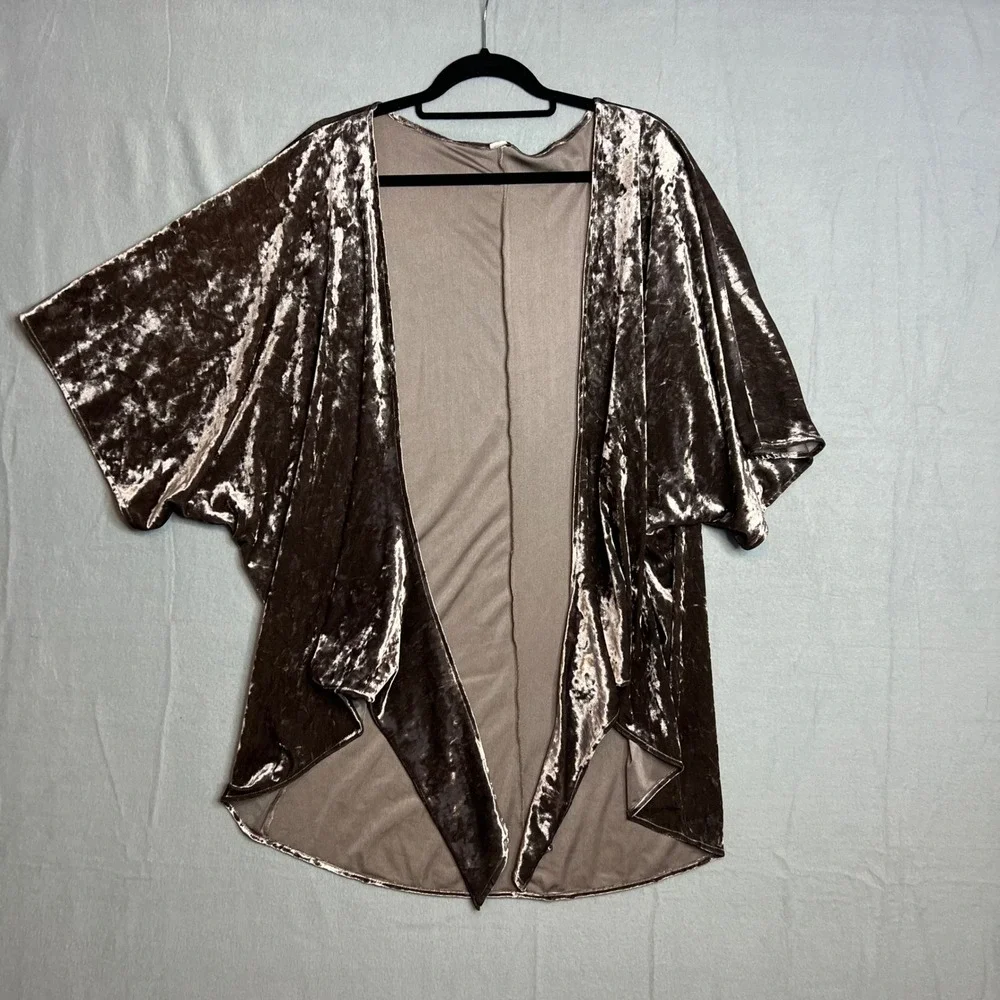 Velvet Tie Front Kimono Cover Up One Size Up to 3X Mauve‎ Dolman Sleeve Boho - Picture 4 of 5